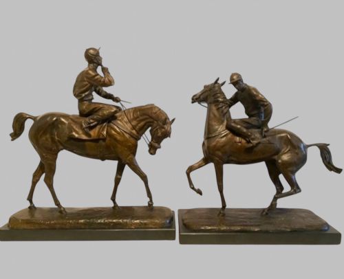 A. Tchernochtchekov - Pair of Russian Patinated Bronze Racehorse's