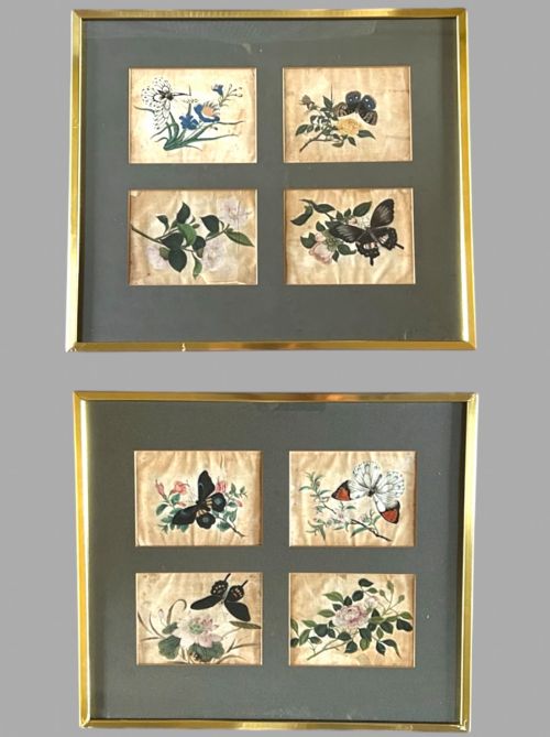 A PAIR OF HIGHLY DECORATIVE 19THC PITH PIPER BUTTERFLIES AND FLOWERS 8