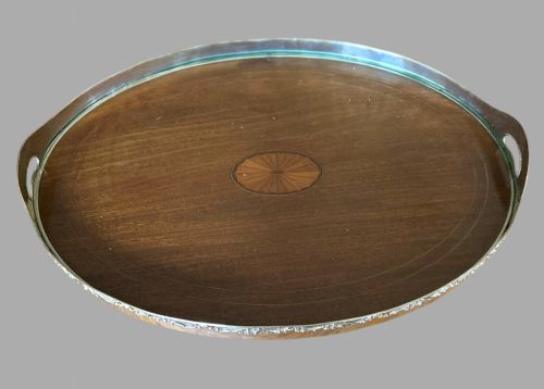 fig 2. Shreve & Co Large Sterling Mahogany Glass Overlay Gallery Tray - C 1910