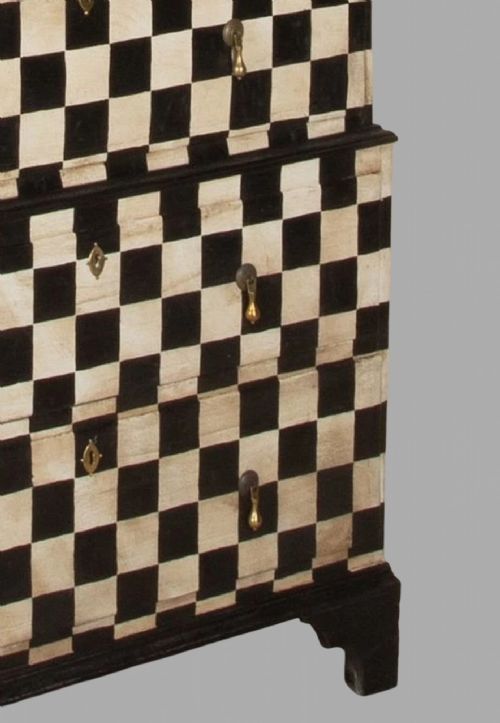 A HIGHLY DECORATIVE 19TH CENTURY PAINTED CHEQUERED CHEST ON CHEST - ADDITIONAL PHOTO 6