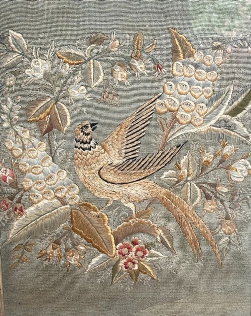 A GOOD SIZED SILK EMBROIDED FIRE SCREEN - ADDITIONAL PHOTO 1
