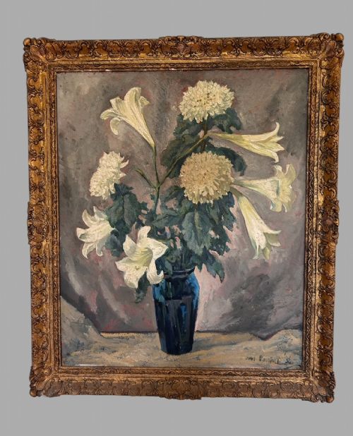 James Proudfoot R.p., R.o.i. - Lovely Oil - Still Life Chrysanthemums and Lilies