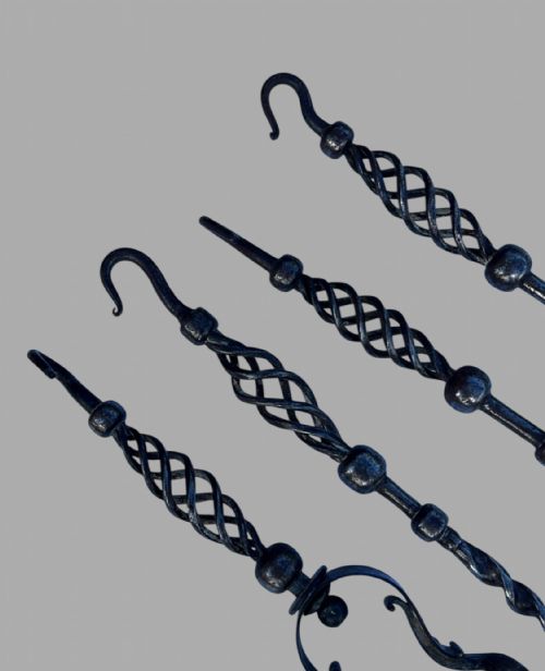fig 1. Set of 19th-Century French Hand-Forged Wrought Iron Fire Tools