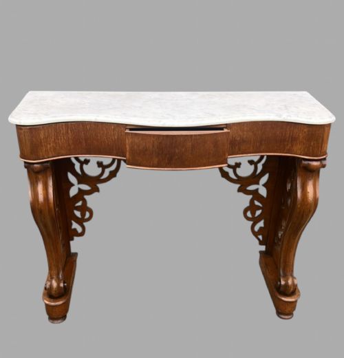 AN ATTRACTIVE 19THC MARBLE TOPPED OAK CONSOLE TABLE - ADDITIONAL PHOTO 1