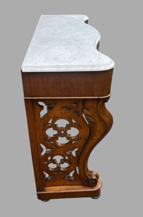 AN ATTRACTIVE 19THC MARBLE TOPPED OAK CONSOLE TABLE - ADDITIONAL PHOTO 3