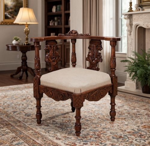 A LOVELY CARVED ITALIAN WALNUT FIGURAL CORNER CHAIR C1860 - ADDITIONAL PHOTO 5