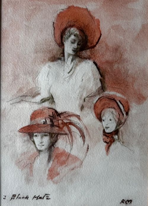 RAOUL MILLAIS 19011999 THREE BLACK HATS WATERCOLOUR - ADDITIONAL PHOTO 2
