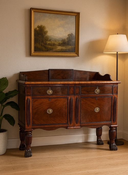 A SPLENDID MEDIUM SIZED FLAME MAHOGANY BUFFET OR SERVING SIDEBOARD - ADDITIONAL PHOTO 8