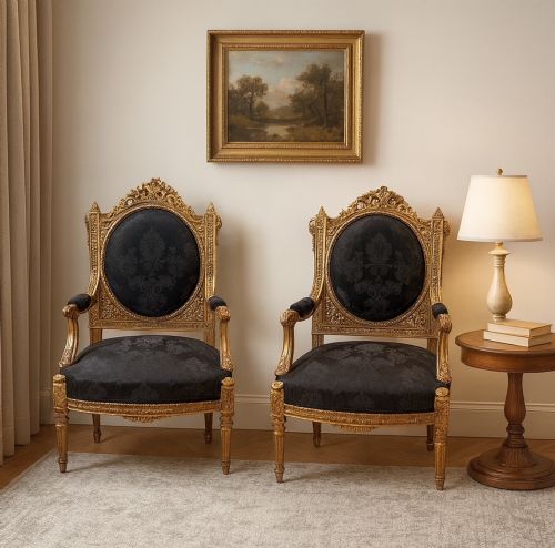 AN IMPRESSIVE PAIR OF C1820 GILT ARMCHAIRS - ADDITIONAL PHOTO 8