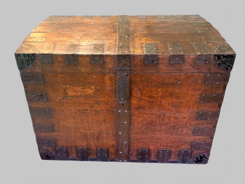 VICTORIAN IRONBOUND OAK SILVER CHEST BOND STREET SILVERSMITH RETAILER - ADDITIONAL PHOTO 1
