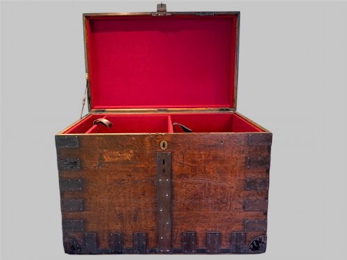 VICTORIAN IRONBOUND OAK SILVER CHEST BOND STREET SILVERSMITH RETAILER - ADDITIONAL PHOTO 3