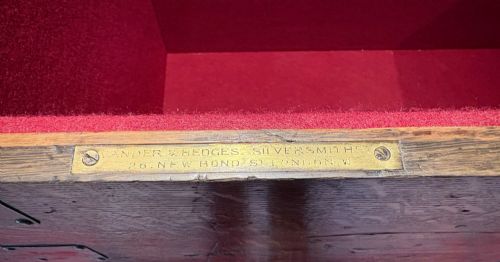 VICTORIAN IRONBOUND OAK SILVER CHEST BOND STREET SILVERSMITH RETAILER - ADDITIONAL PHOTO 7