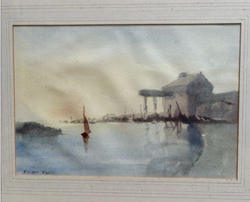 WILLIAM TUCK C1940 WATERCOLOUR SEAHARBOUR SCENE - ADDITIONAL PHOTO 1