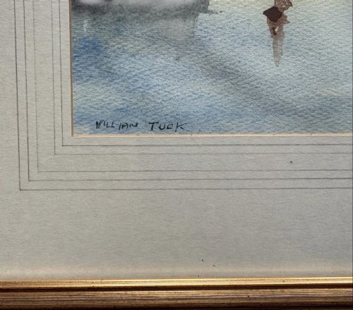 WILLIAM TUCK C1940 WATERCOLOUR SEAHARBOUR SCENE - ADDITIONAL PHOTO 3