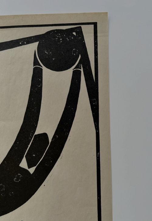 fig 2. A vertical monochrome Art Deco graphic poster featuring a stylised goalkeeper reaching for a ball above dynamic Spanish text for the 1930 World Cup in Uruguay.