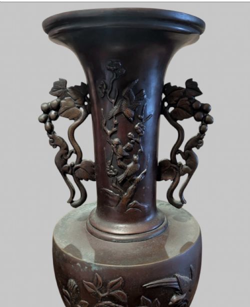 A PAIR OF JAPANESE MEIJI PERIOD BRONZE VASES - ADDITIONAL PHOTO 7