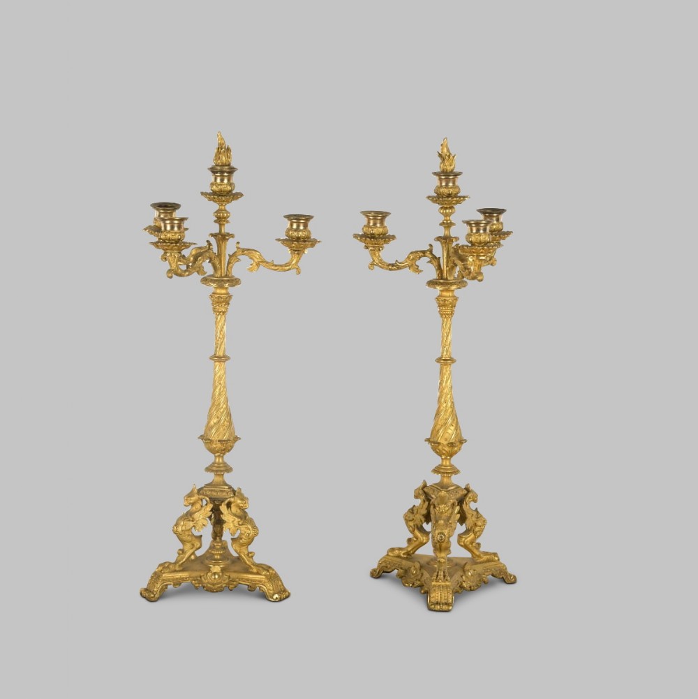 A Pair of 19th Century Gilt Bronze Candelabra