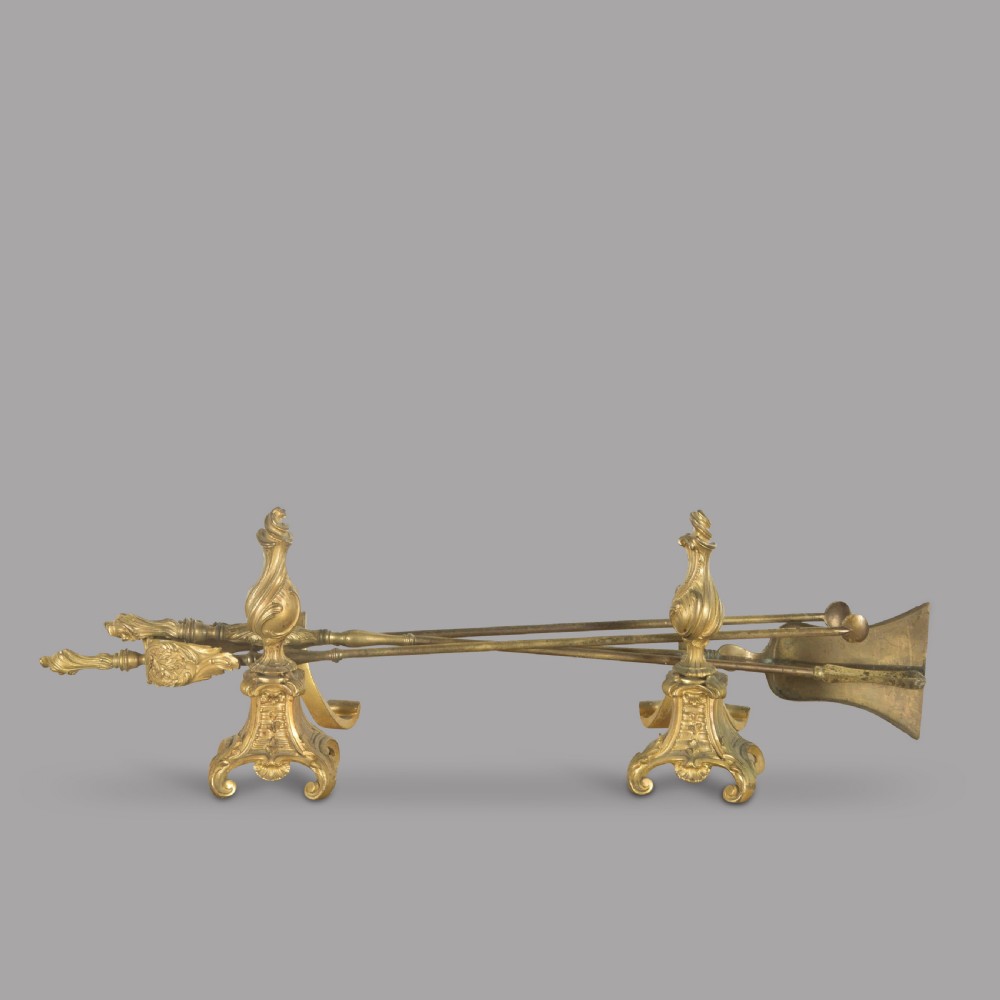 A Set of 19thc Fire Irons with Stands 