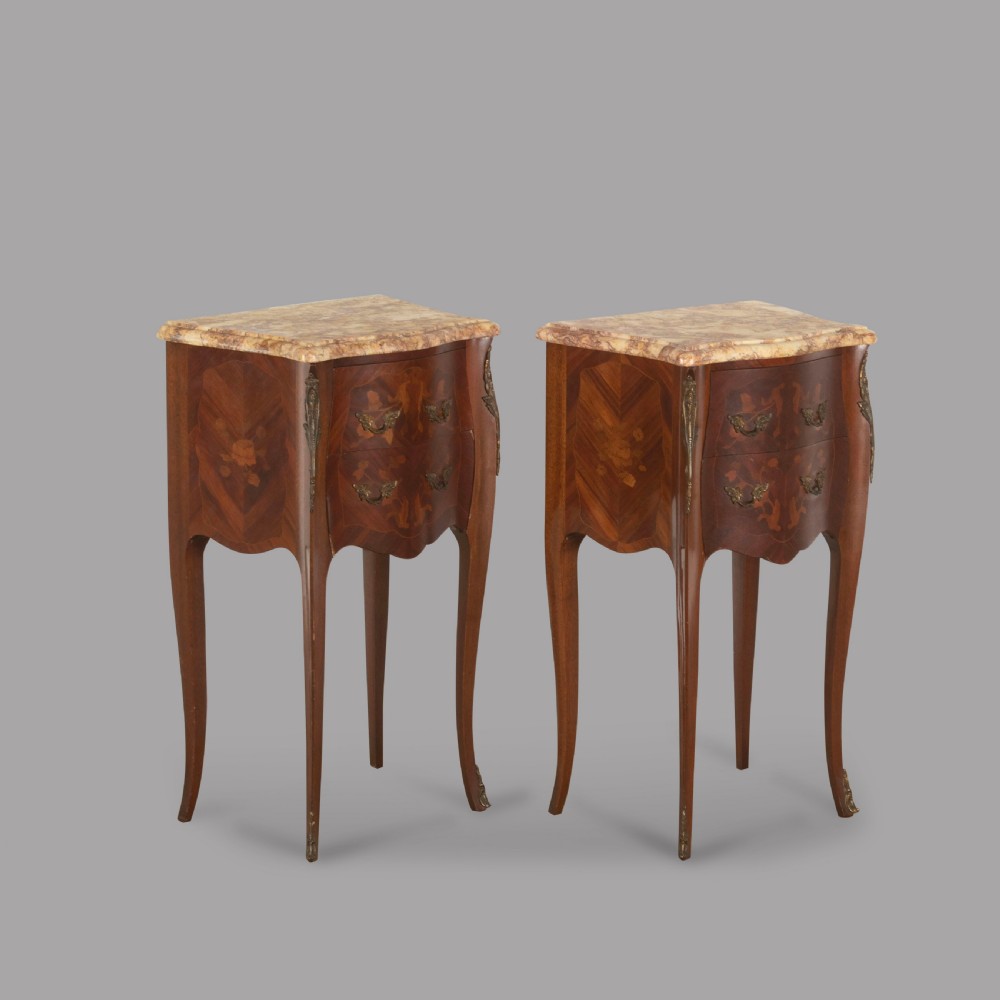 Pair of French Serpentine Side Tables with Marble Tops View II
