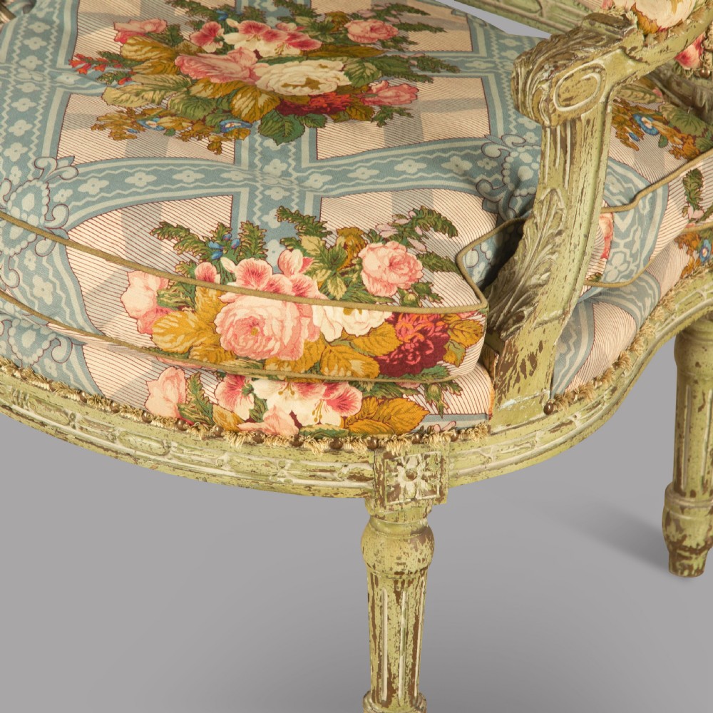Pair of Louis XVI Style Green Painted Fauteuils View II