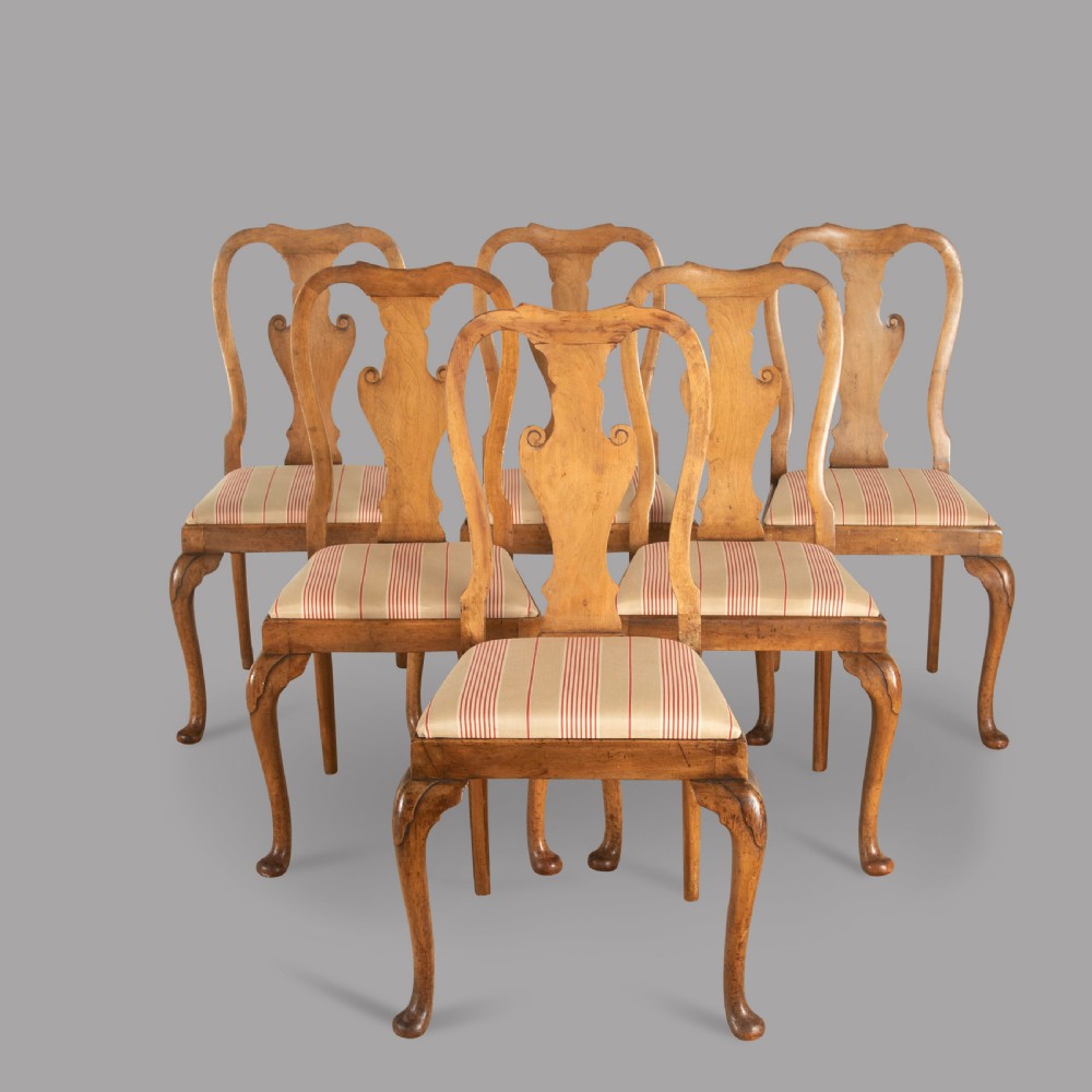 Set of Six Late 19th Century English Walnut Dining Chairs