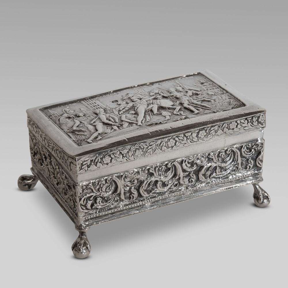 19thC Dutch Napoleonic battle scene silver box 