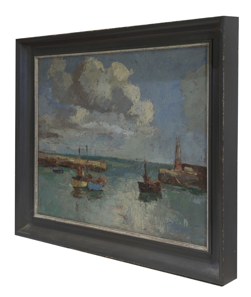 Claude Kitto - Oil on Canvas - A Devon Harbour View III