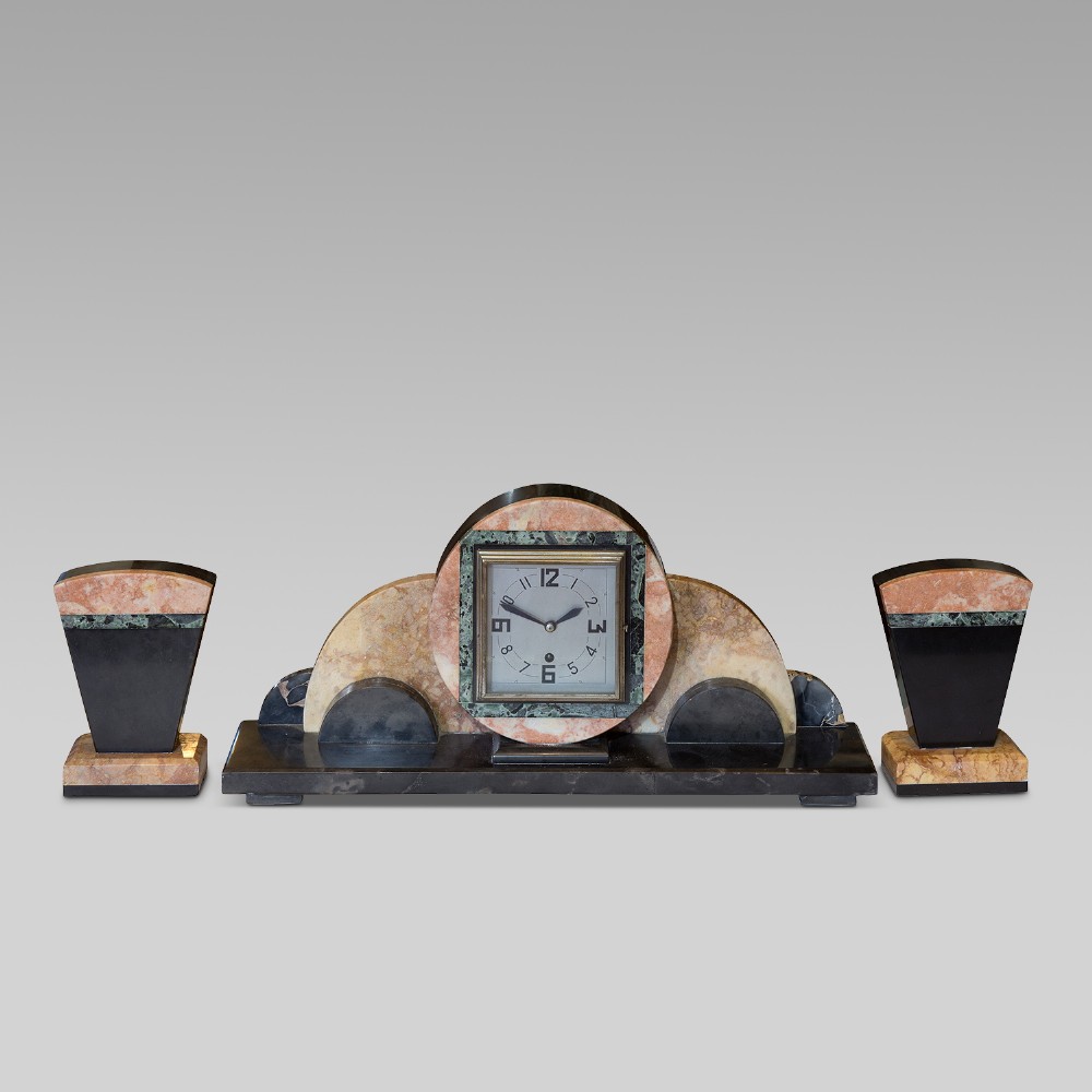 Onyx art deco clock set including sconces