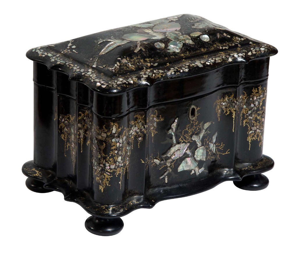 Papier Mache Tea Caddy with Mother of Pearl 