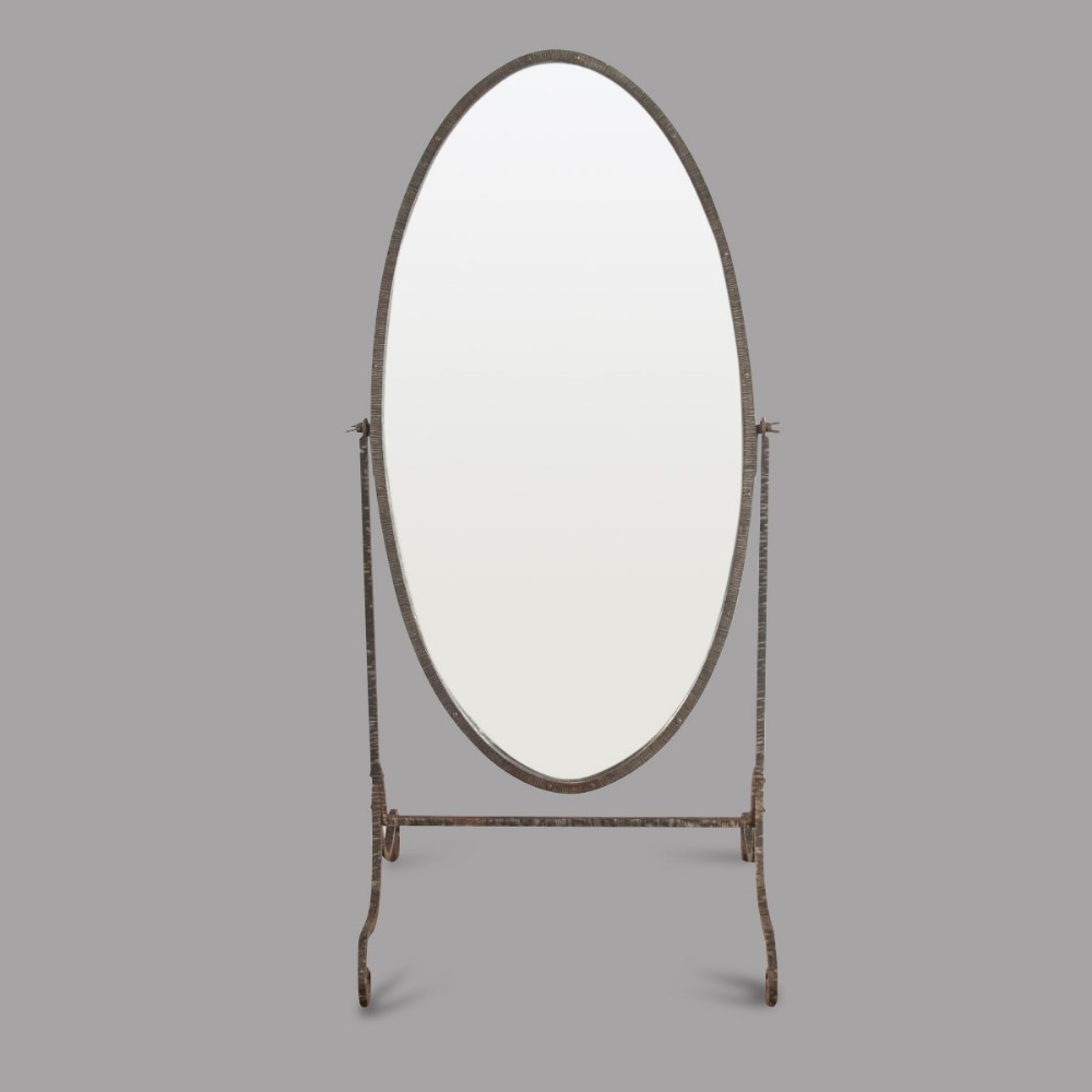 Early 20th Century Ribbed Metal Cheval Mirror 