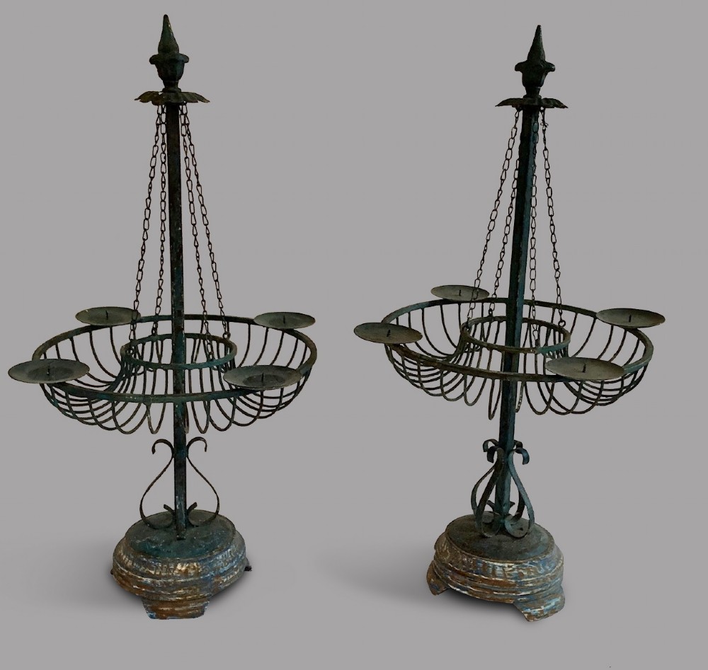 A Pair Scandinavian Metal Four Candle Candelabra