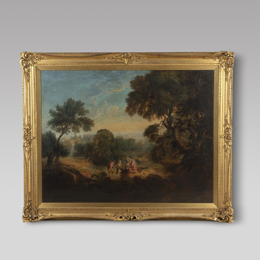 Early 19th Century Large Oil on Canvas of Mother and Children