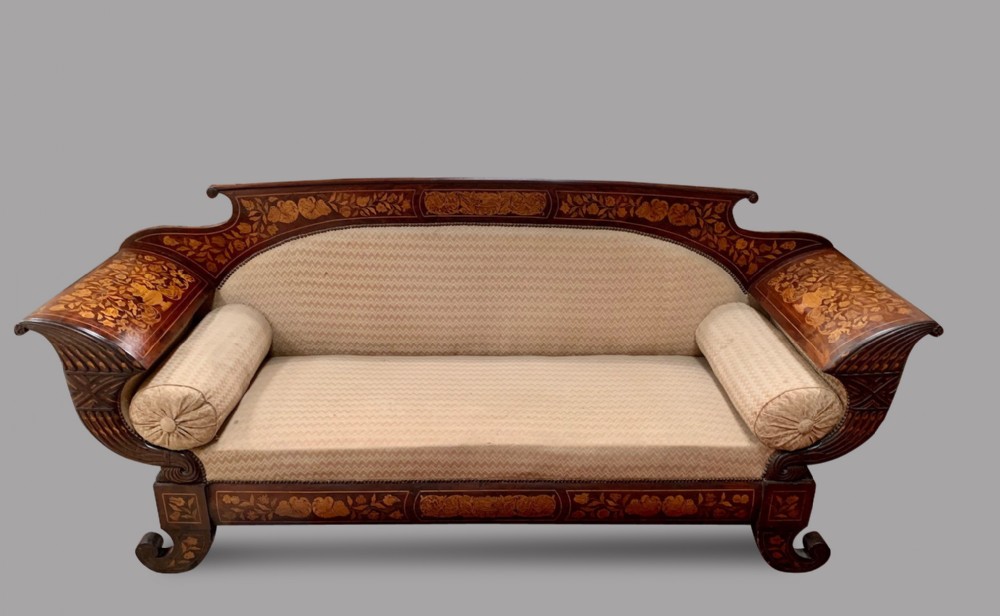 A Dutch mahogany and marquetry sofa, circa 1820.
