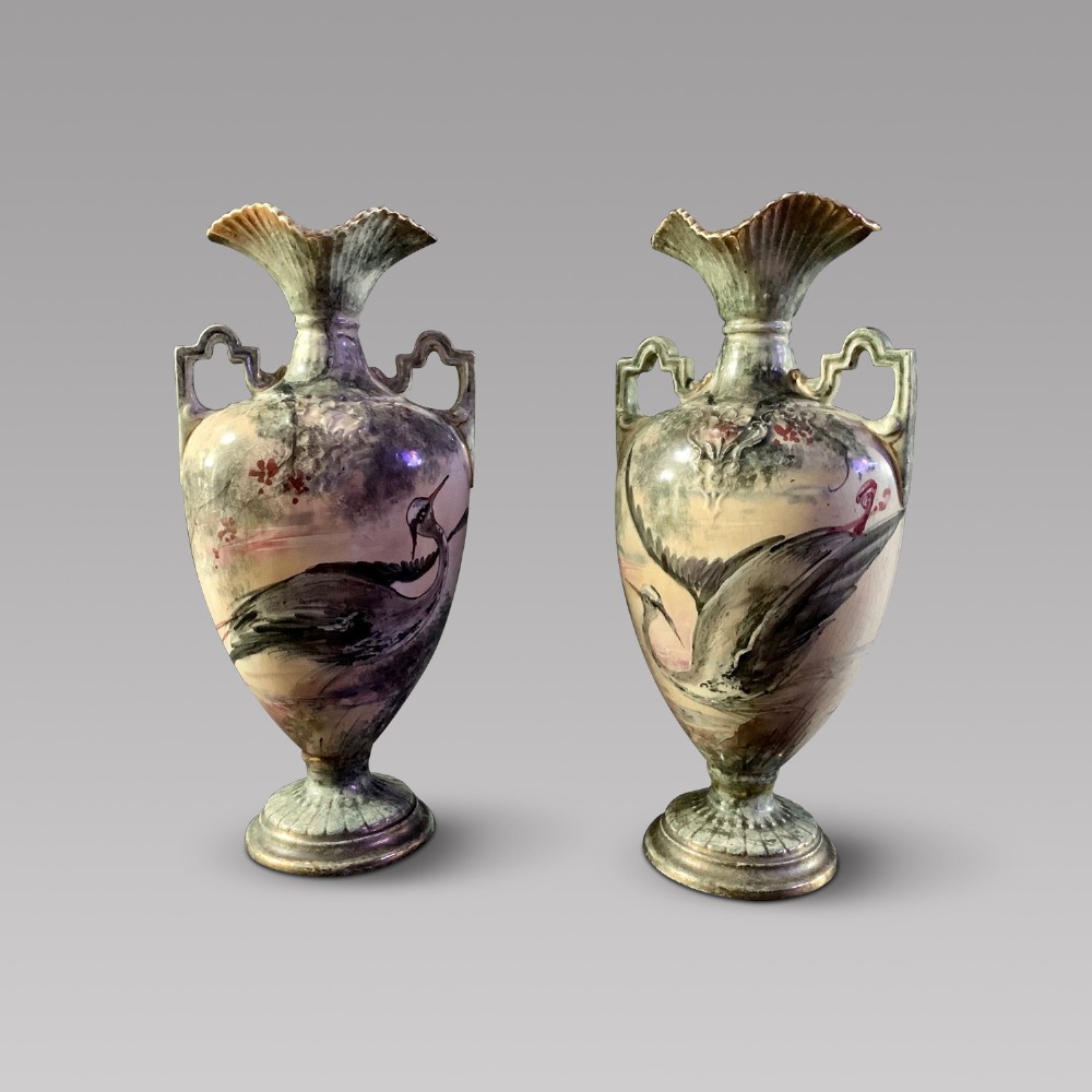 Pair Of Art Nouveau Hand Painted Vases 
