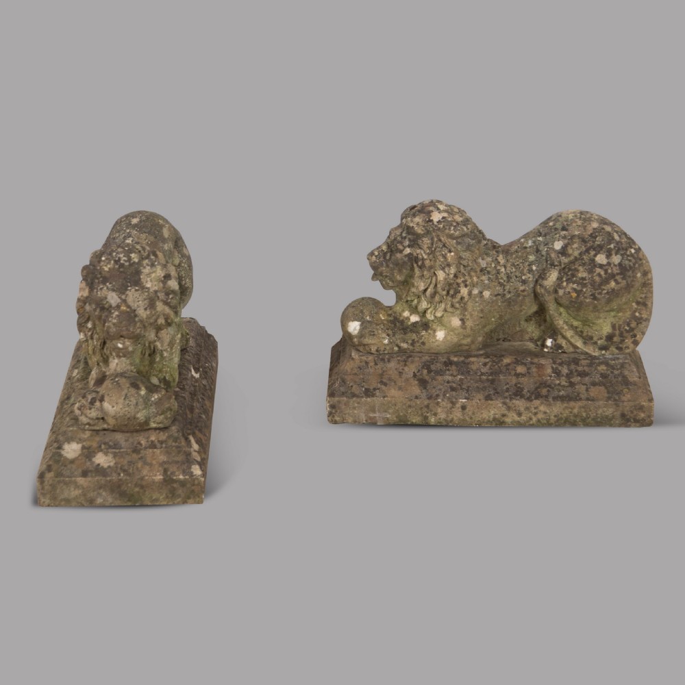 Pair of Recumbent Stone Lions View II