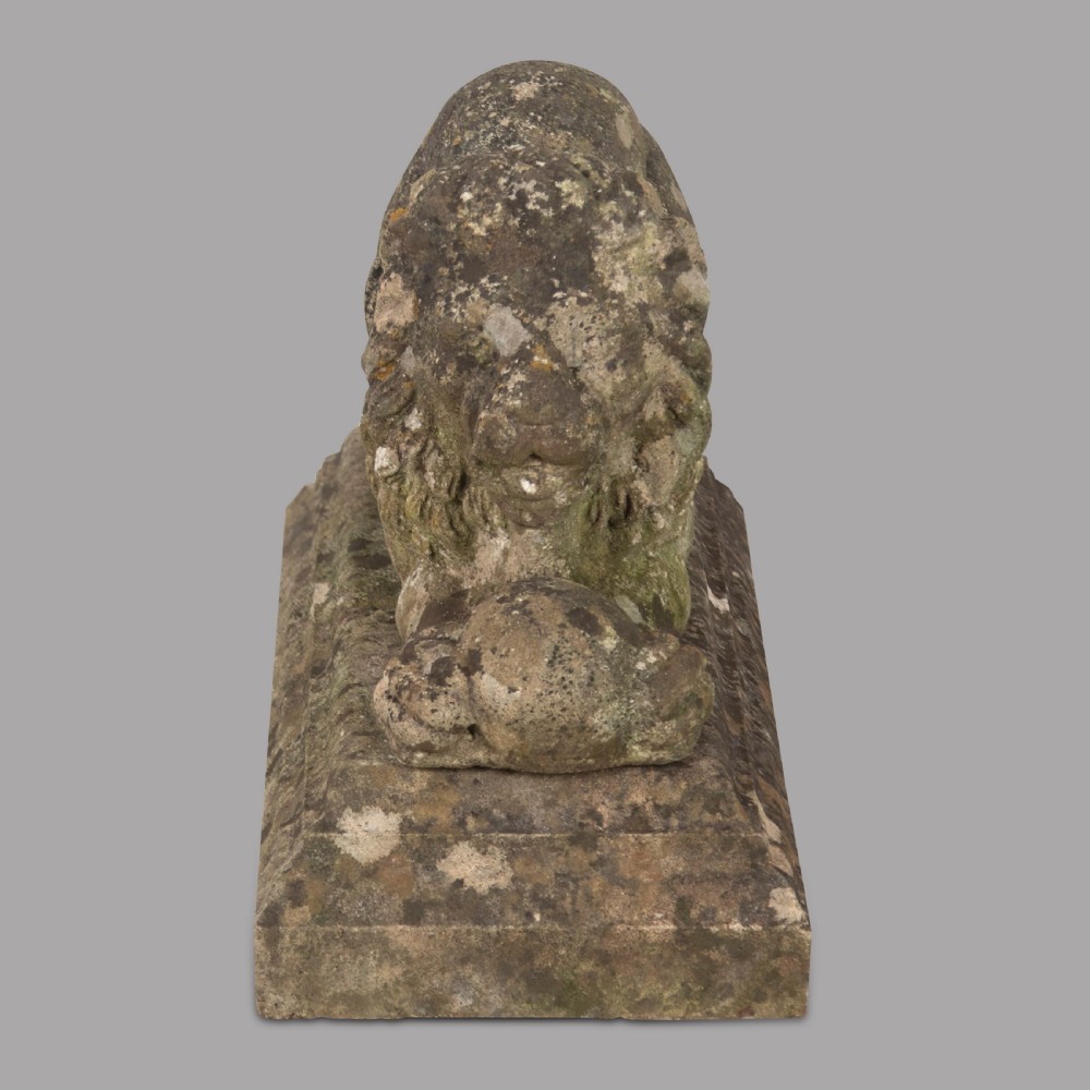 Pair of Recumbent Stone Lions View III