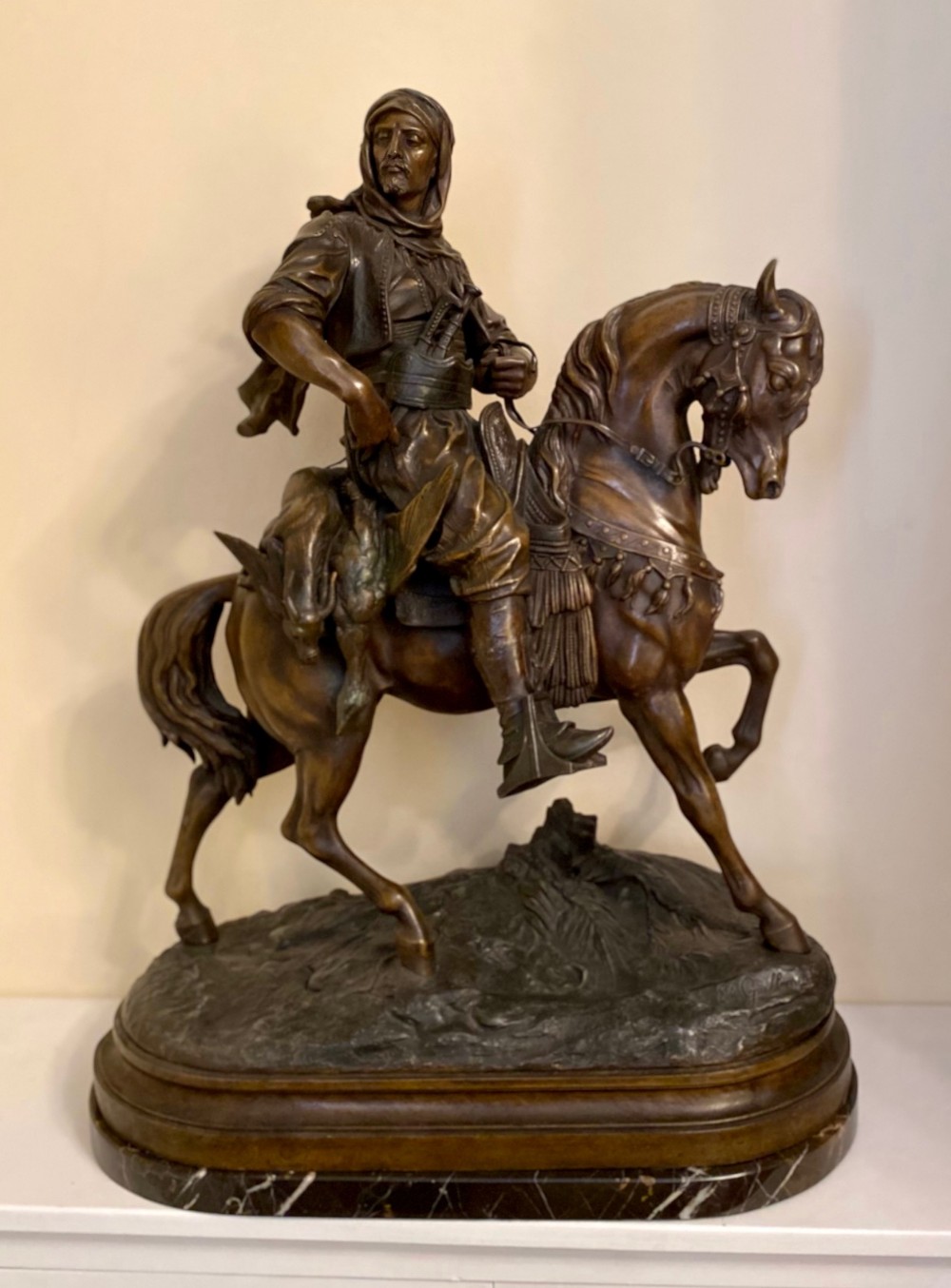A Large 19thc French Patinated Spelter of 'Cavalier Arabe'