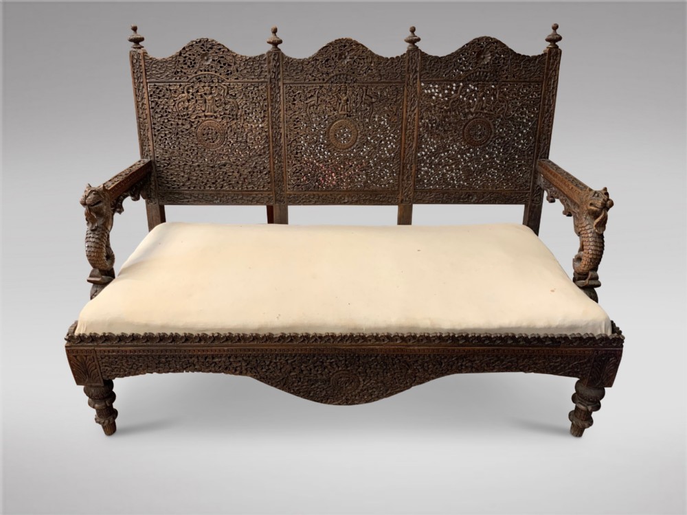 A Burmese Rosewood Hand Carved Settee