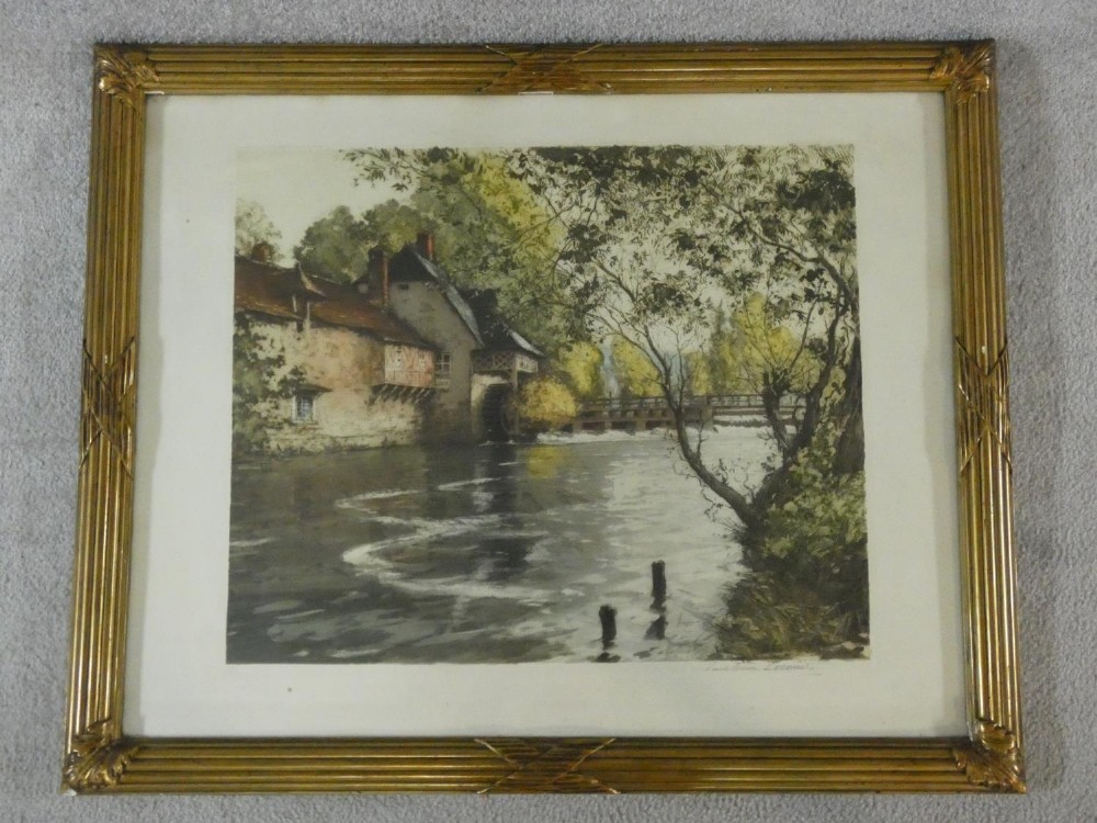 Paul Emile Lecomte (1877 - 1950)  French rural weir pool - Etching signed