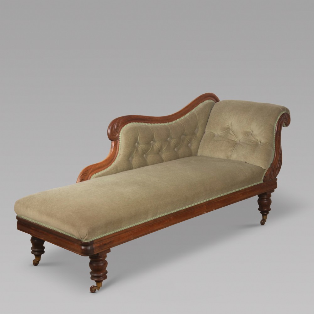 19thc English Buttoned Upholstered Chaise Longue View II
