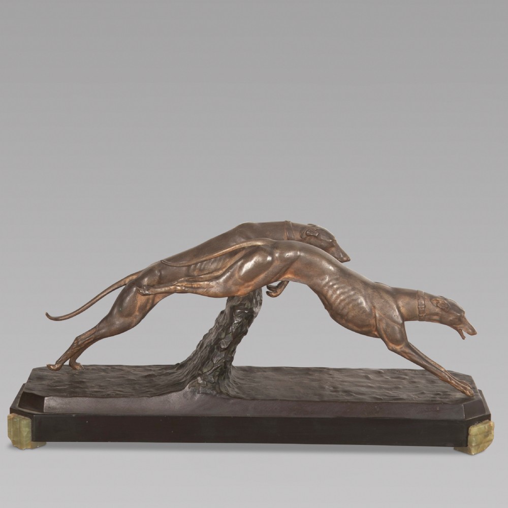 A Charles Charles French Art Deco Bronze Two Greyhounds