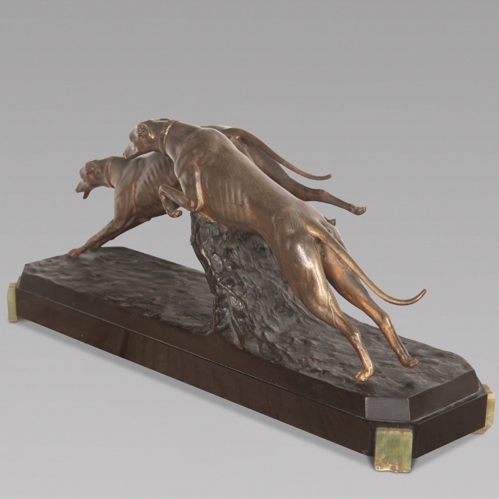 A Charles Charles French Art Deco Bronze Two Greyhounds View IV