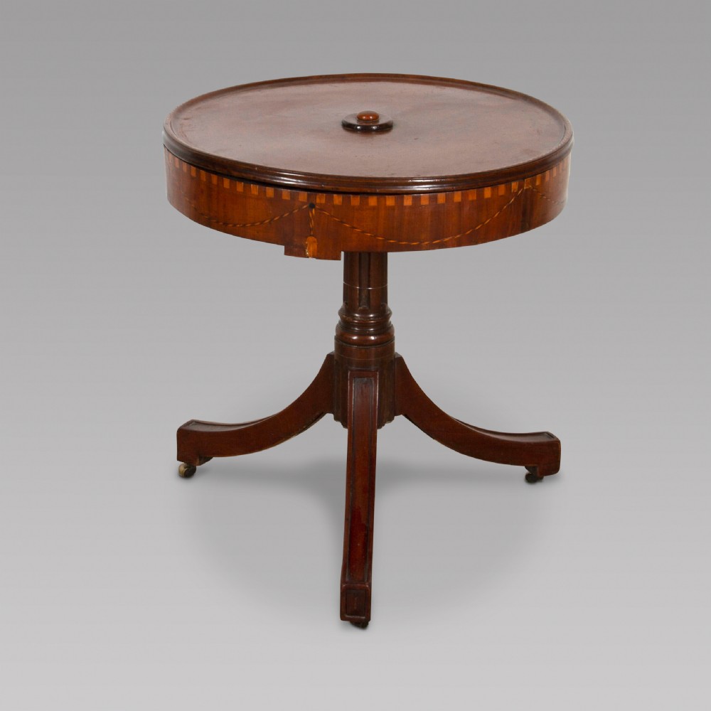 Mid 19th Century Mahogany Inlaid Drum Table