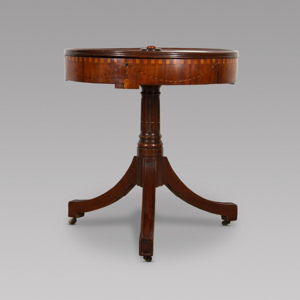 Mid 19th Century Mahogany Inlaid Drum Table View II