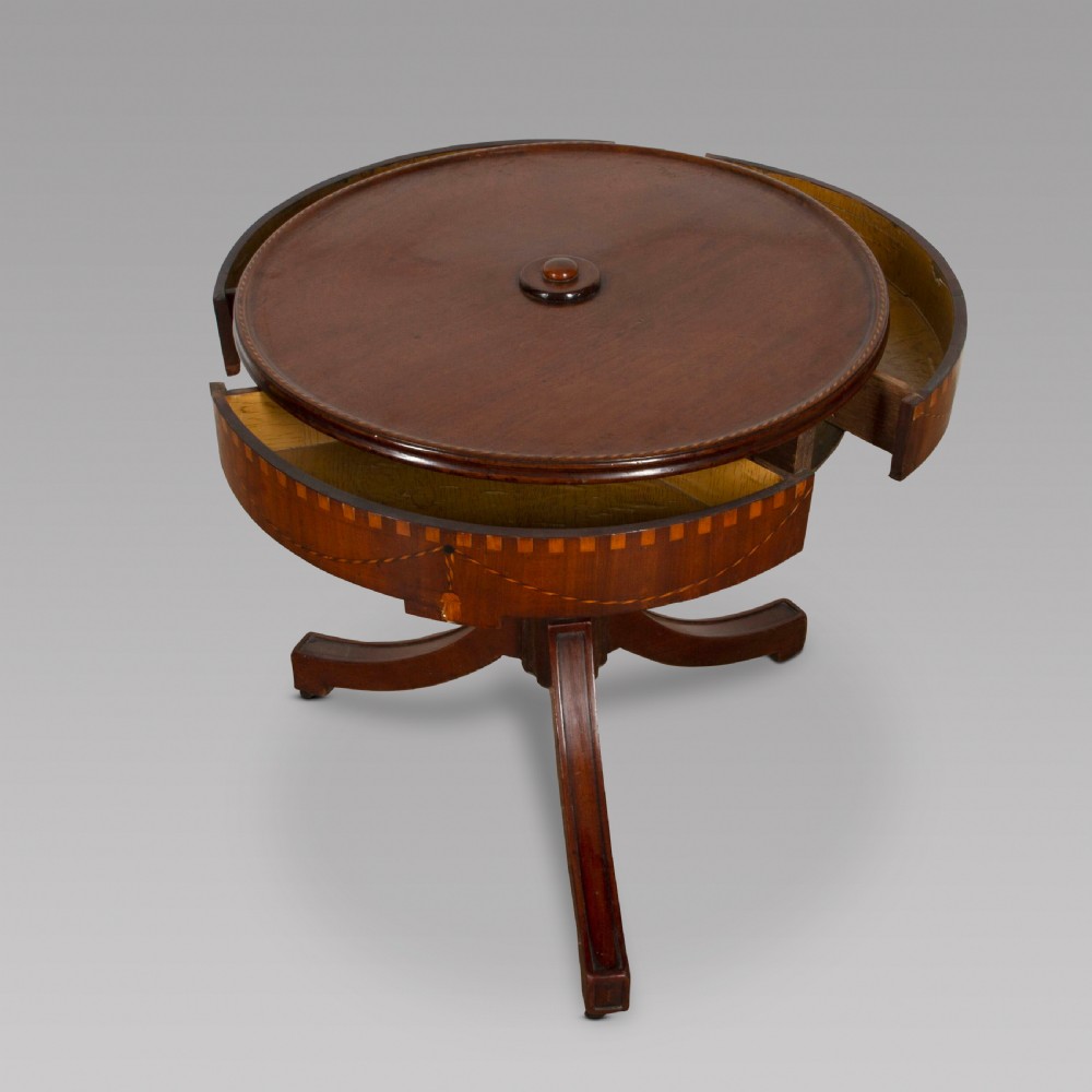 Mid 19th Century Mahogany Inlaid Drum Table View III
