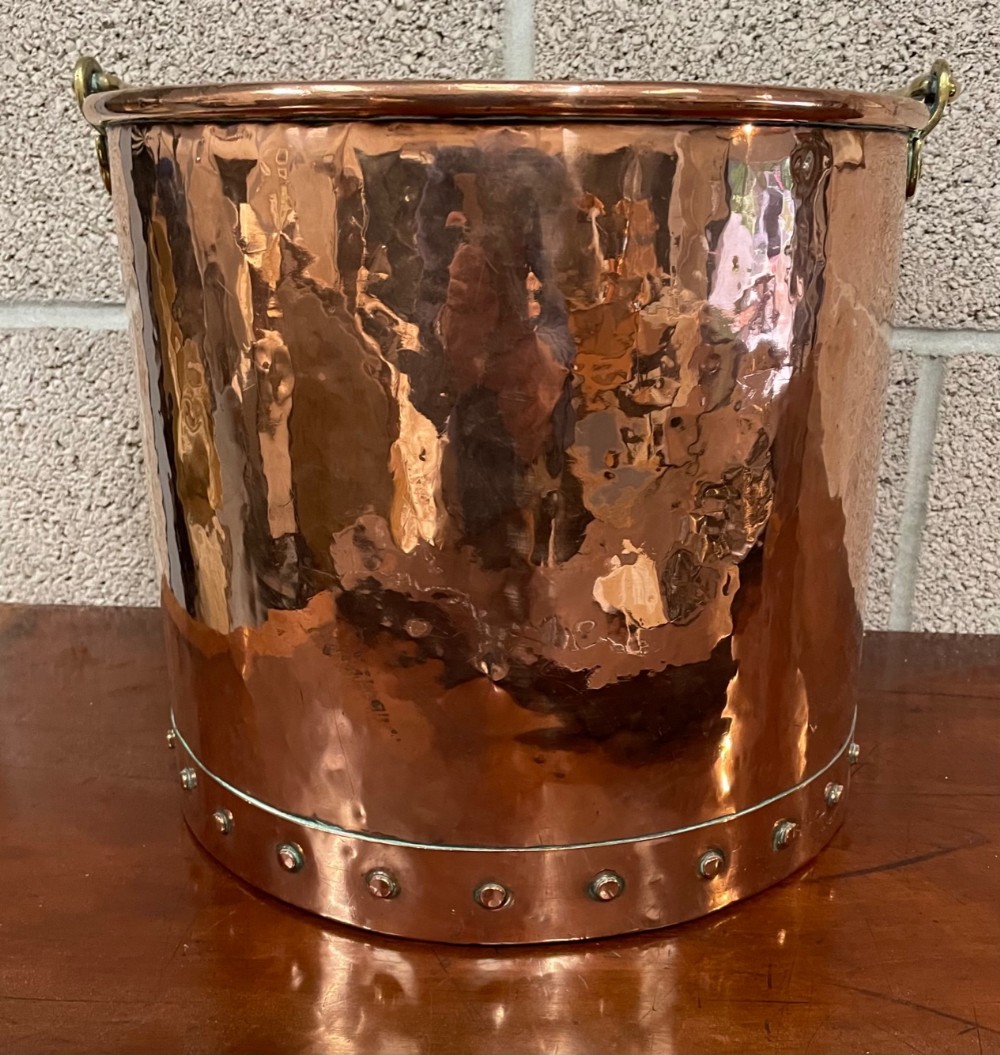 A 19thc Copper Cylindrical Log Bucket