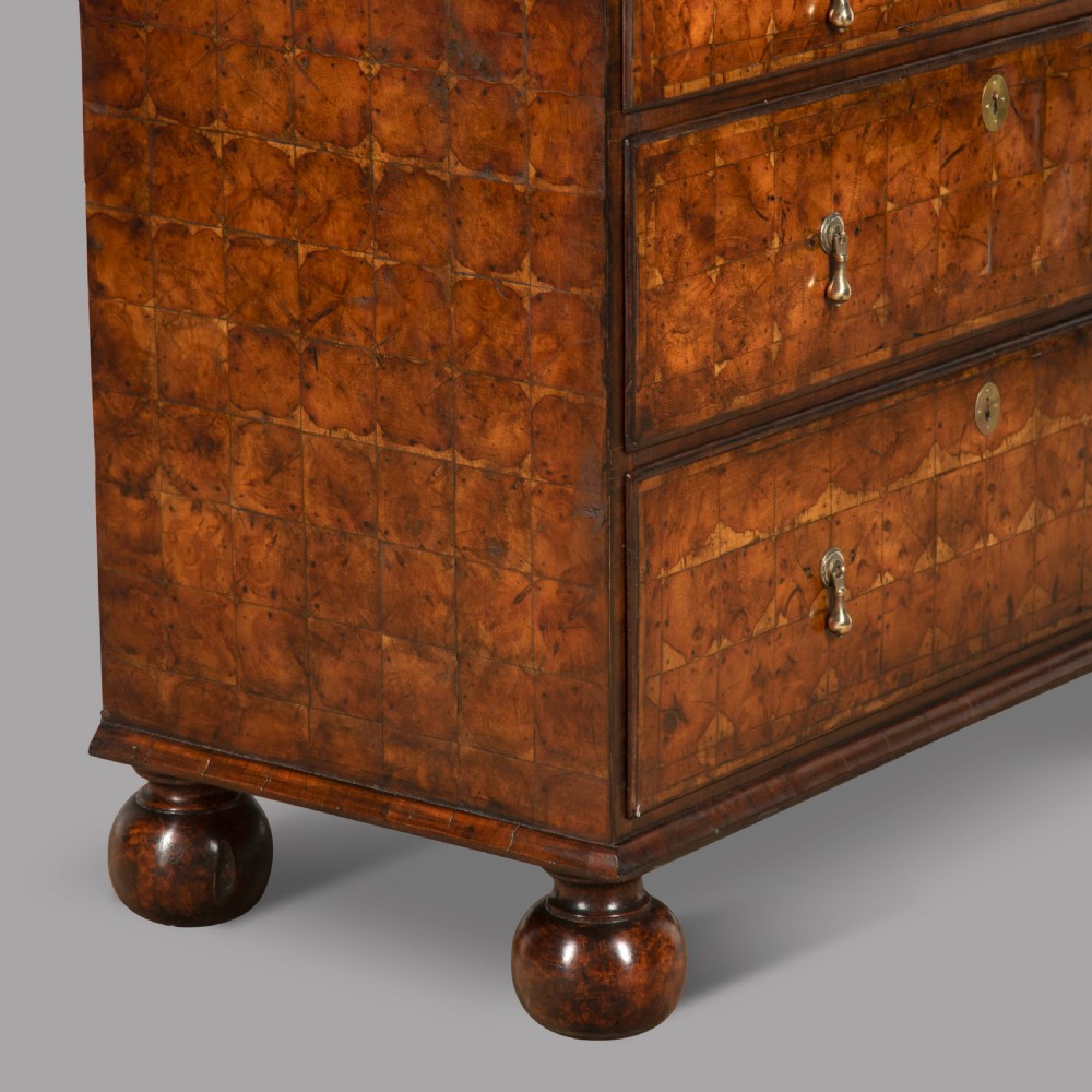 A Walnut and Yew Wood Oyster Chest on Chest View III