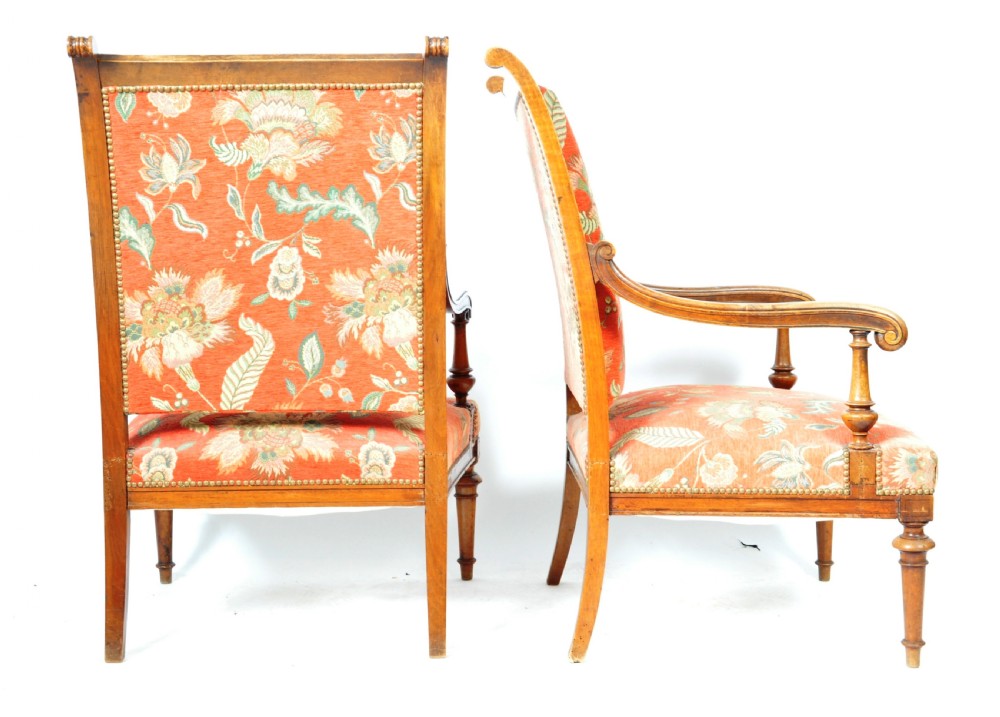 A Pair of 19thc Walnut Framed Armchairs  View II
