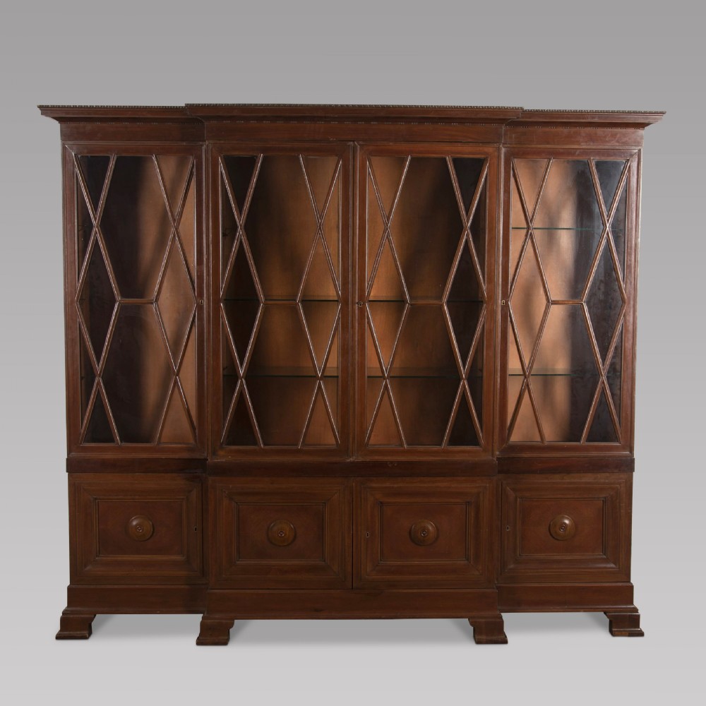 Italian Breakfront Walnut Bookcase