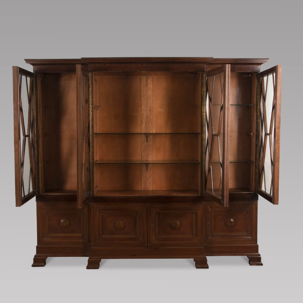 Italian Breakfront Walnut Bookcase View II